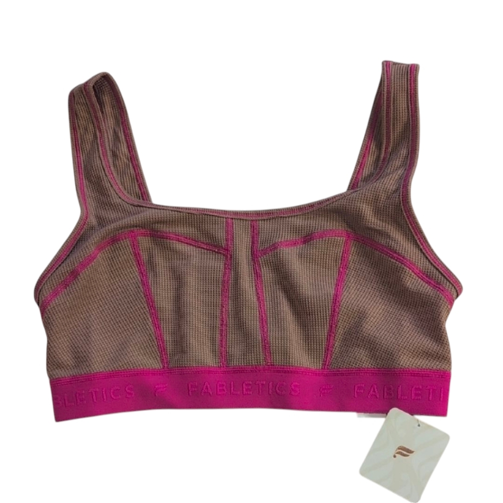 Fabletics Waffle Bra in Teddy & 'Fuchsia Sports Bra Size Medium